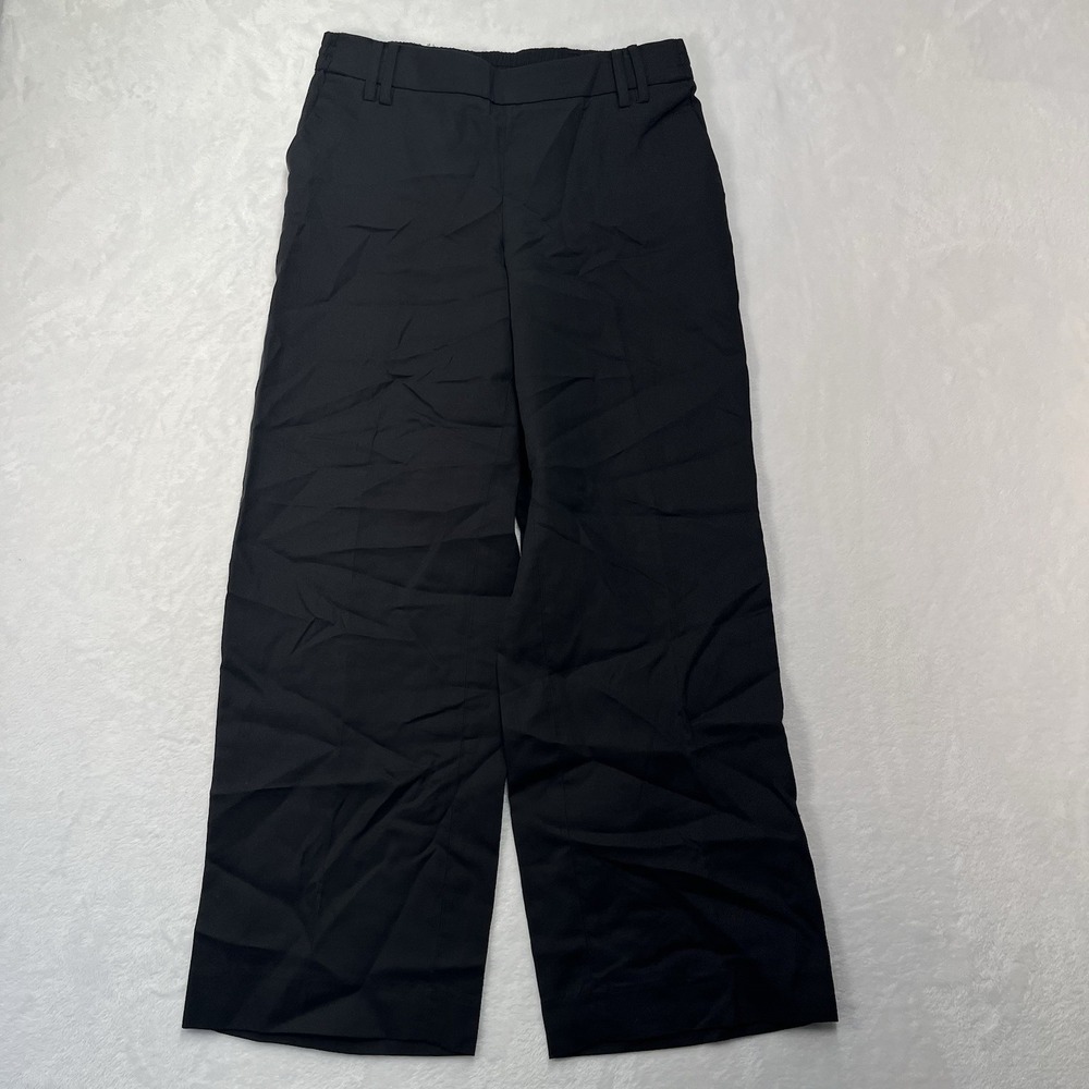 Talbots Wide Leg Pull On Trousers Womens Small Black Tencel Linen Coastal Summer